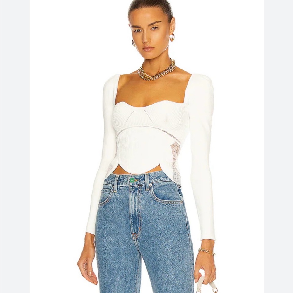 self-portrait lace ribbed knit White top Sz S